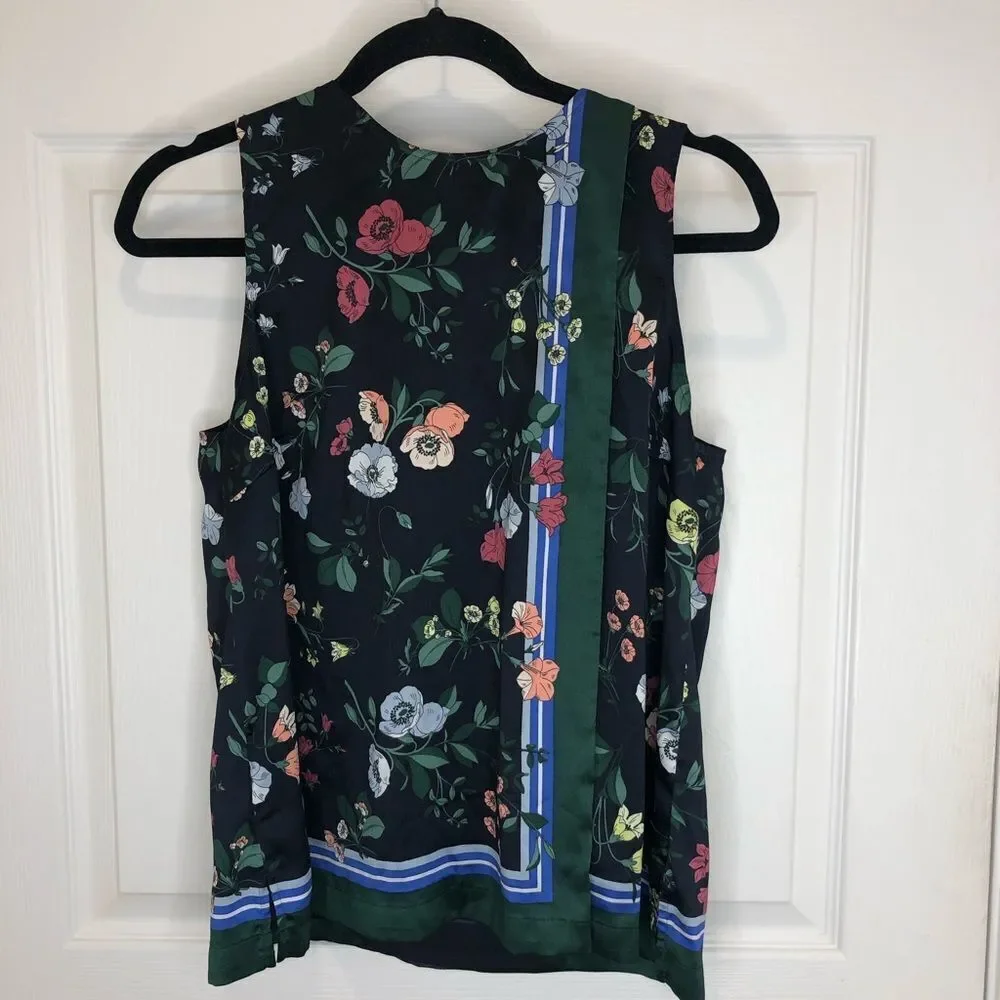 Ann Taylor Petite black floral design sleeveless top, size medium petite - Picture 2 of 11